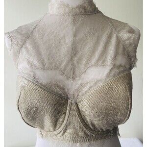 Victoria's Secret Bra Dream Angels Gold Silver Lined Demi High Neck Lace 36DDD